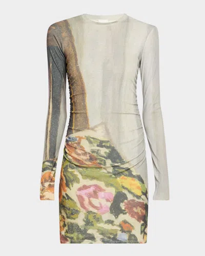 Nanushka Leid Printed Mesh Jersey Mini Dress In Multi