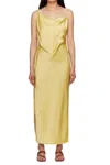 Nanushka Asymmetric Draped Satin Dress In Yellow