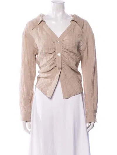 Pre-owned Nanushka Linen Long Sleeve Button-up Top In Neutral