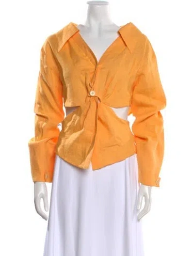 Pre-owned Nanushka Linen Long Sleeve Button-up Top In Orange