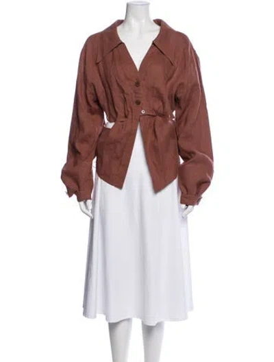 Pre-owned Nanushka Linen V-neck Button-up Top In Brown