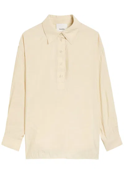 Nanushka Linka Crinkled Poplin Polo Shirt In White