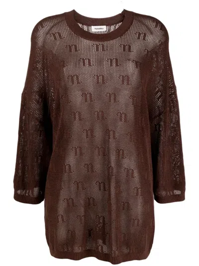 Nanushka Logo Crochet Mini Dress In Braun