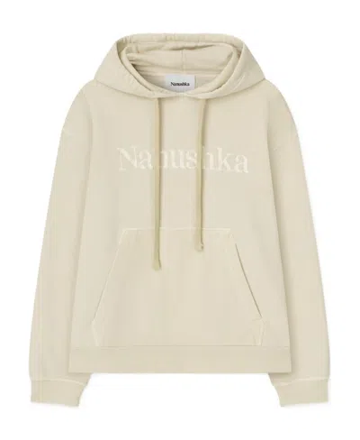 Nanushka Logo-embroidered Cotton Hoodie In Nude