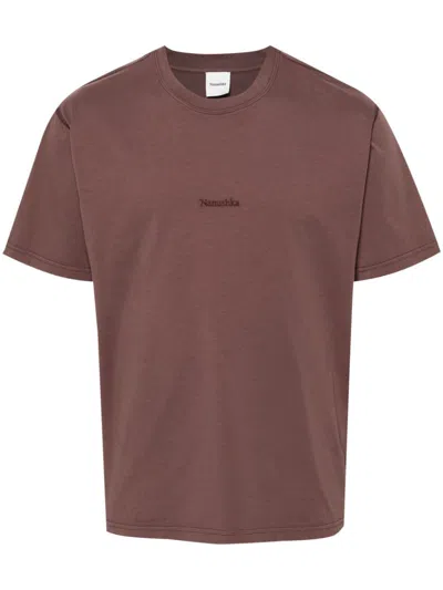 Nanushka T-shirt Mit Logo-stickerei In Braun