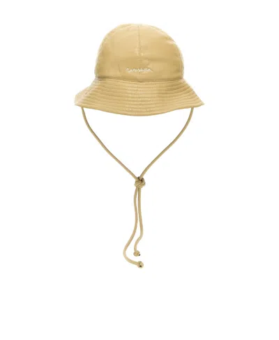 Nanushka Logo-embroidered Faux-leather Bucket Hat In Nude