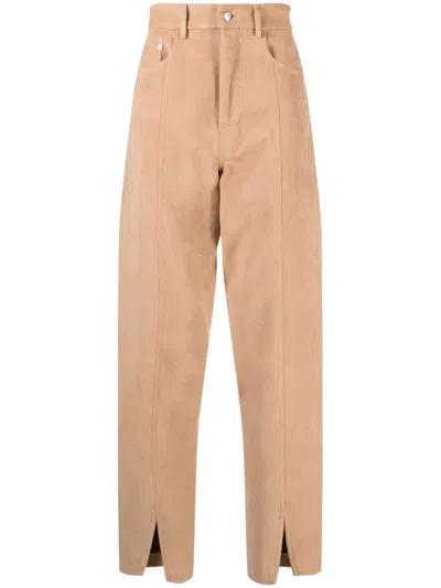 Nanushka Logo-patch Straight-leg Trousers In Nude