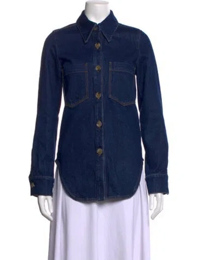 Pre-owned Nanushka Long Sleeve Button-up Top In Blue
