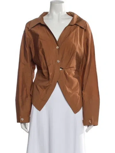 Pre-owned Nanushka Long Sleeve Button-up Top In Brown