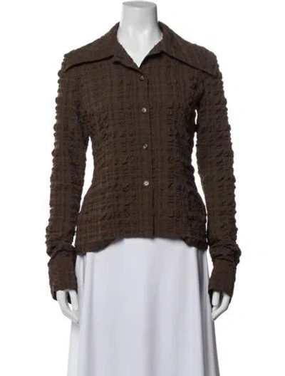 Pre-owned Nanushka Long Sleeve Button-up Top In Brown