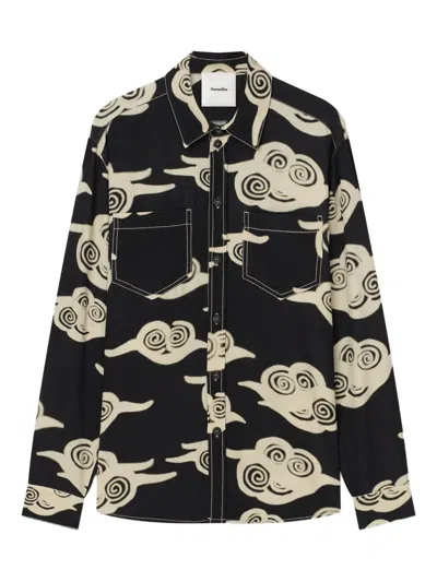 Nanushka Long-sleeve Cloud-print Shirt In Black