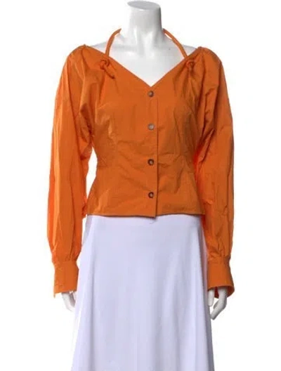 Pre-owned Nanushka Long Sleeve Crop Top W/ Tags In Orange
