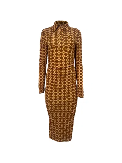Pre-owned Nanushka Long-sleeve Midi Dress In Brown
