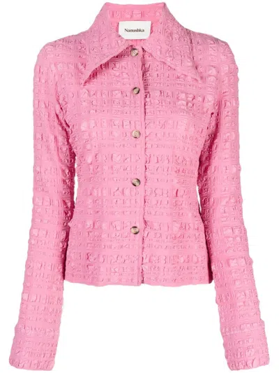 Nanushka Lotte Seersucker Shirt In Pink