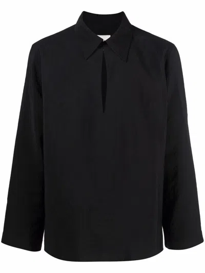 Nanushka Low V-neck Long-sleeved Shirt In Black