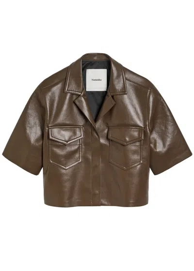 Nanushka Maisie Faux Leather Shirt In Brown