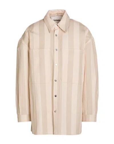 Nanushka Man Denim Shirt Beige Size M Cotton In Neutral