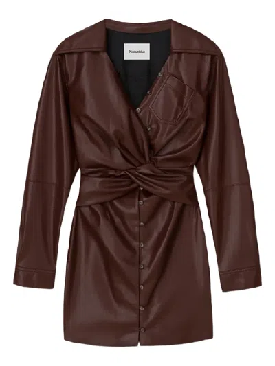 Nanushka Marto Draped Mini Dress In Brown