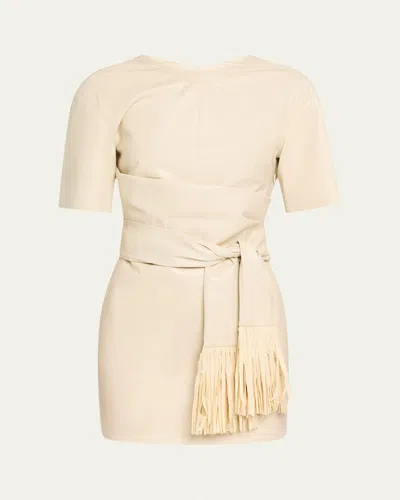 Nanushka Maryl Alt-leather Shirtdress In Chalk Creme