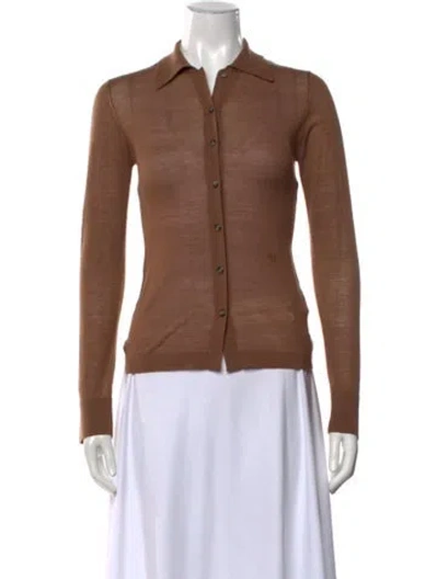 Pre-owned Nanushka Merino Wool Long Sleeve Button-up Top In Brown