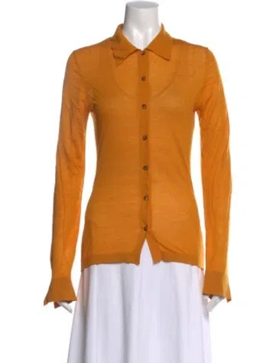 Pre-owned Nanushka Merino Wool Long Sleeve Button-up Top In Orange
