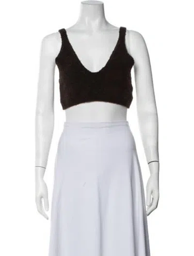 Pre-owned Nanushka Merino Wool V-neck Crop Top In Brown