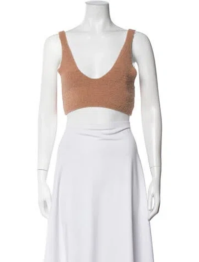 Pre-owned Nanushka Merino Wool V-neck Crop Top In Neutrals