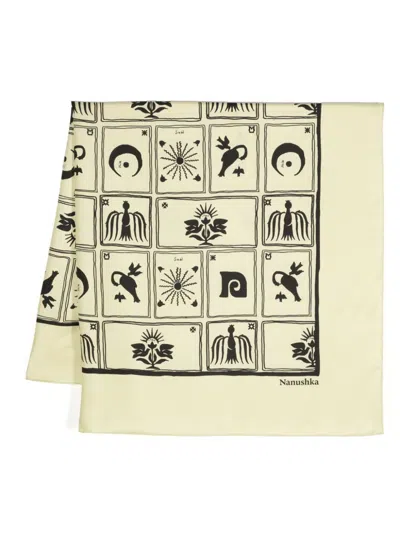 Nanushka Miani Folk Art-print Scarf In Yellow