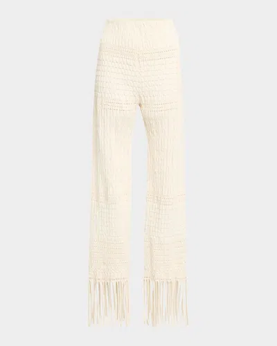 Nanushka Miciel Woven Fringe Seersucker Pants In Creme