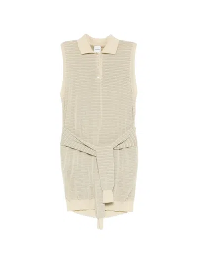 Nanushka Mila Striped Knitted Polo Dress In Neutral