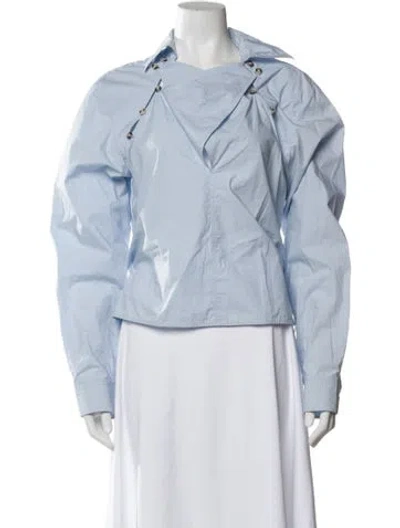 Pre-owned Nanushka Mock Neck Long Sleeve Button-up Top In Blue