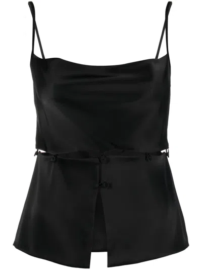 Nanushka Modular Peplum-waist Satin Tank Top In Schwarz