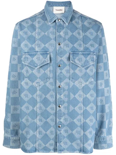 Nanushka Monogram-print Denim Shirt In Blue