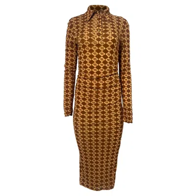 Nanushka Monogram Print Midi Dress In Brown Recycled Polyester