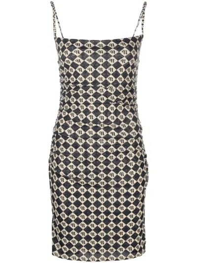 Nanushka Monogram-print Minidress In Neutrals