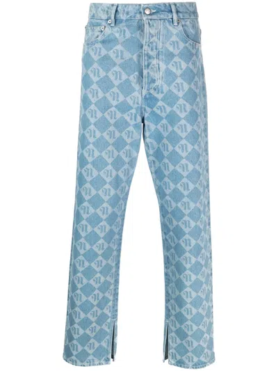 Nanushka Monogram-print Straight-leg Jeans In Blue