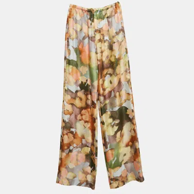 Pre-owned Nanushka Multicolor Watercolor Print Silk Trousers Xs