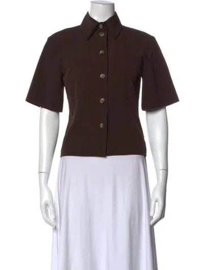 Pre-owned Nanushka Nylon Short Sleeve Button-up Top In Brown