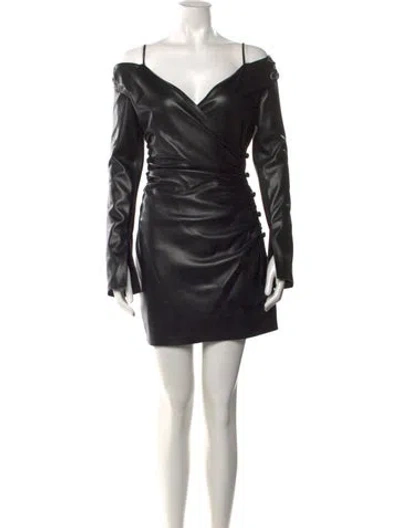 Pre-owned Nanushka Off-the-shoulder Mini Dress In Black