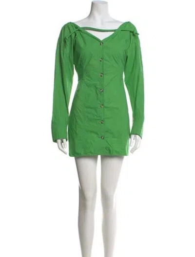Pre-owned Nanushka Off-the-shoulder Mini Dress In Green