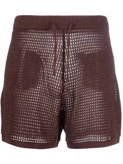 Nanushka Open-knit Drawstring Shorts In Brown