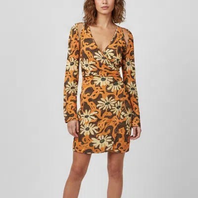 Pre-owned Nanushka Orange Floral Print Crepe Cut-out Mini Wrap Dress Xs