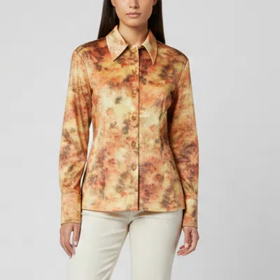 Pre-owned Nanushka Orange Hazy Floral Print Stretch Velvet Shirt M