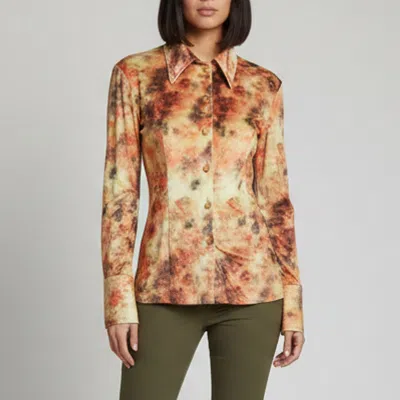 Pre-owned Nanushka Orange Hazy Floral Print Stretch Velvet Slim Fit Shirt S