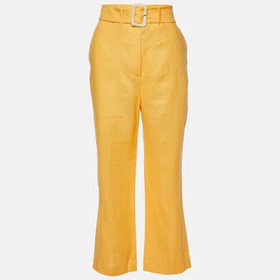 Nanushka Orange Linen Wide Leg Trousers In Yellow