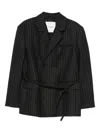 Nanushka Osono Pinstripe Tie-waist Blazer In Black