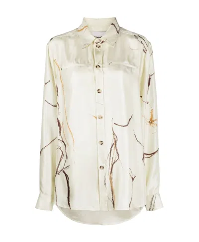Nanushka Oversize Printed Silk Shirt In Line Drawing Big Sca