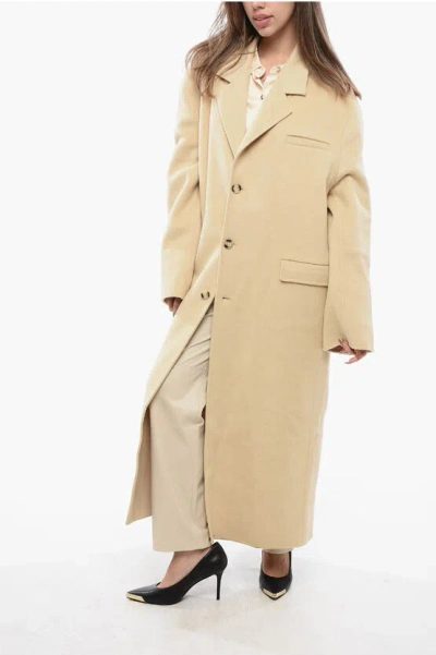 Nanushka Oversized Wool And Silk Veda Coat With Flap Pockets In Neutral
