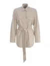 Nanushka Faux Leather Artha Overshirt With Belt In Beige