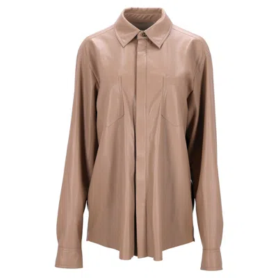 Nanushka Patch-pocket Faux Leather Shirt In Beige Polyester In Brown